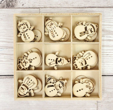 Snowmen Laser Cut Wooden Shapes, 45 pieces